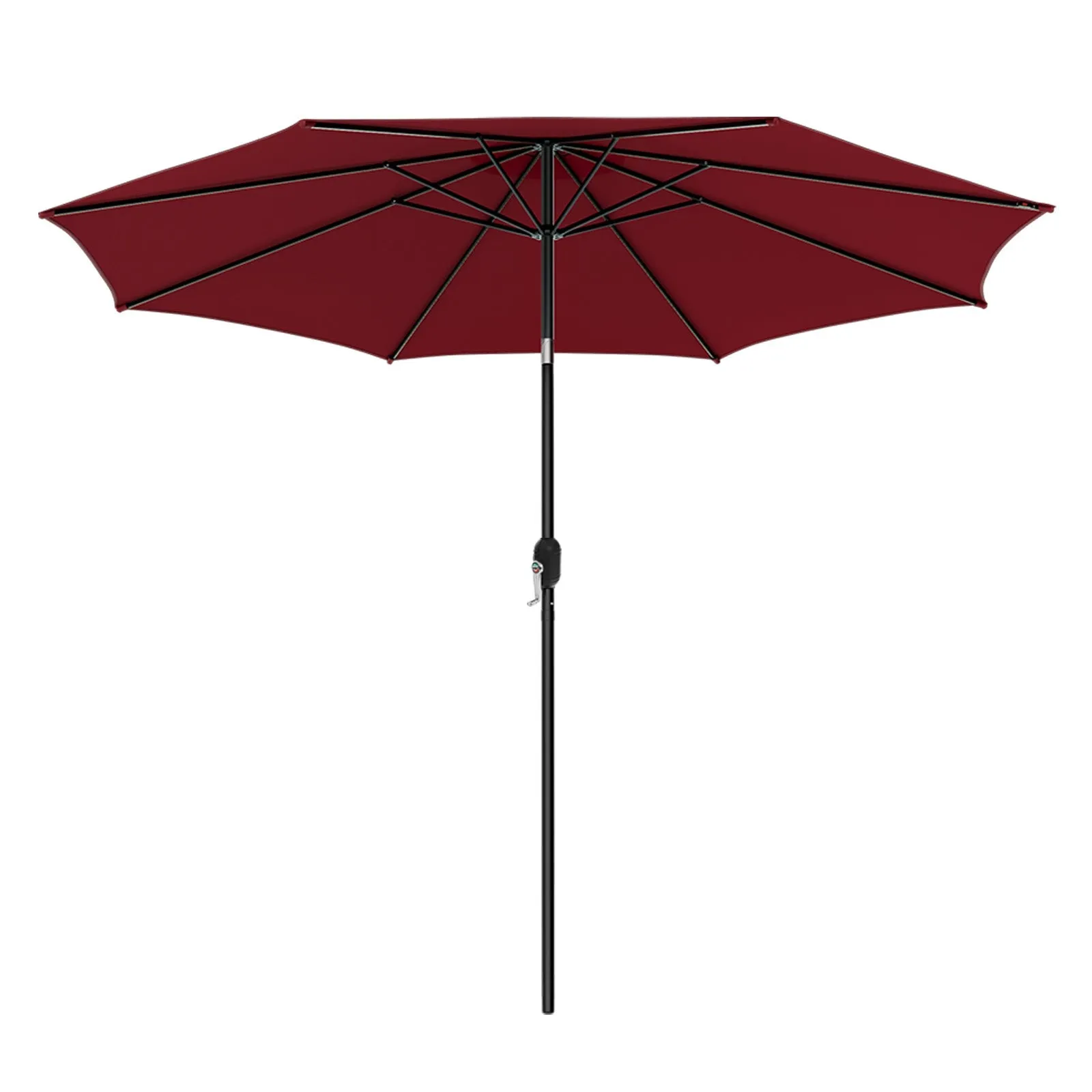 300cm Patio Umbrella with Push Button Tilt Crank Handle and 8 Sturdy Ribs-Wine