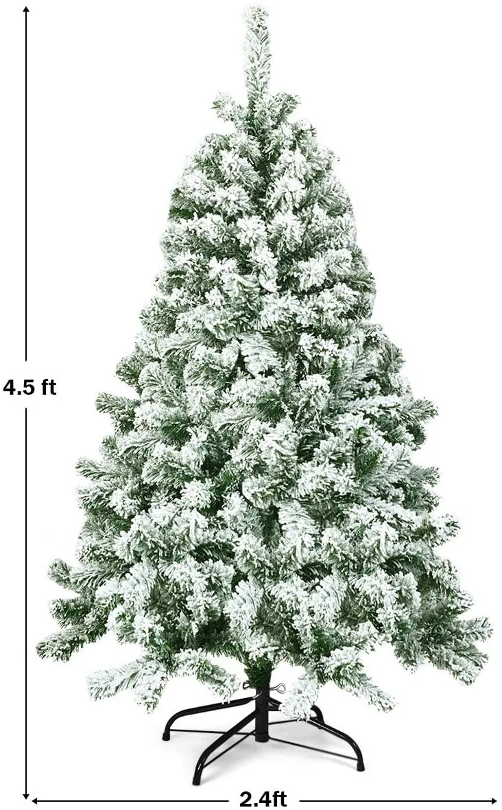 4.5ft Snow Flocked Hinged Pine Foldable Christmas Tree