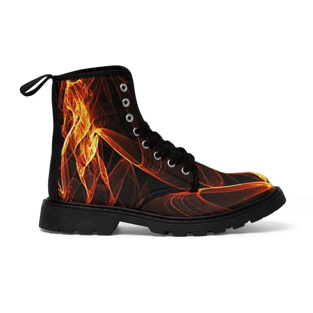 Abstract flames Canvas Boots,Casual,Hiking/Christmas/Thanksgiving/Birthday/His/Hers/Couple/Anniversary/Graduation Gifts