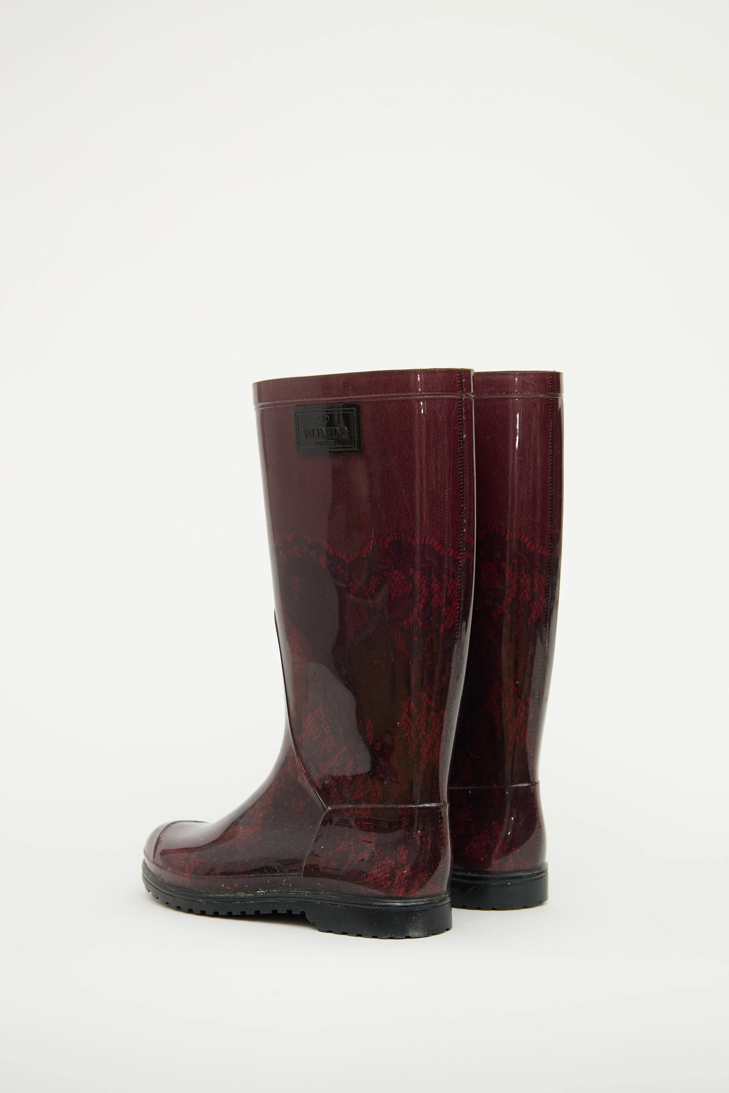 Black & Burgundy Lace Print Rain Boot