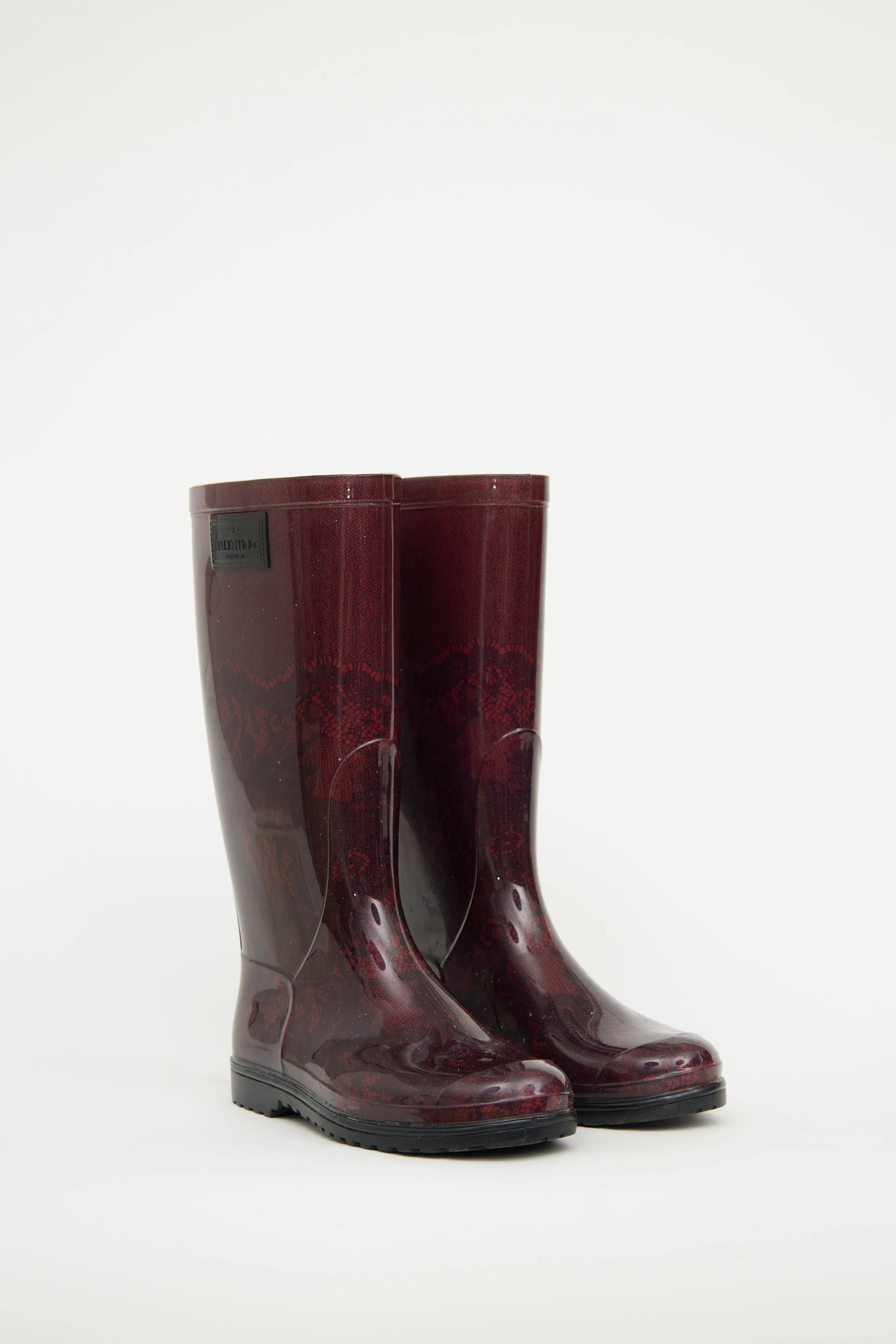 Black & Burgundy Lace Print Rain Boot