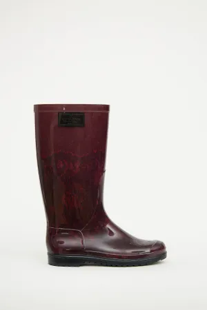 Black & Burgundy Lace Print Rain Boot