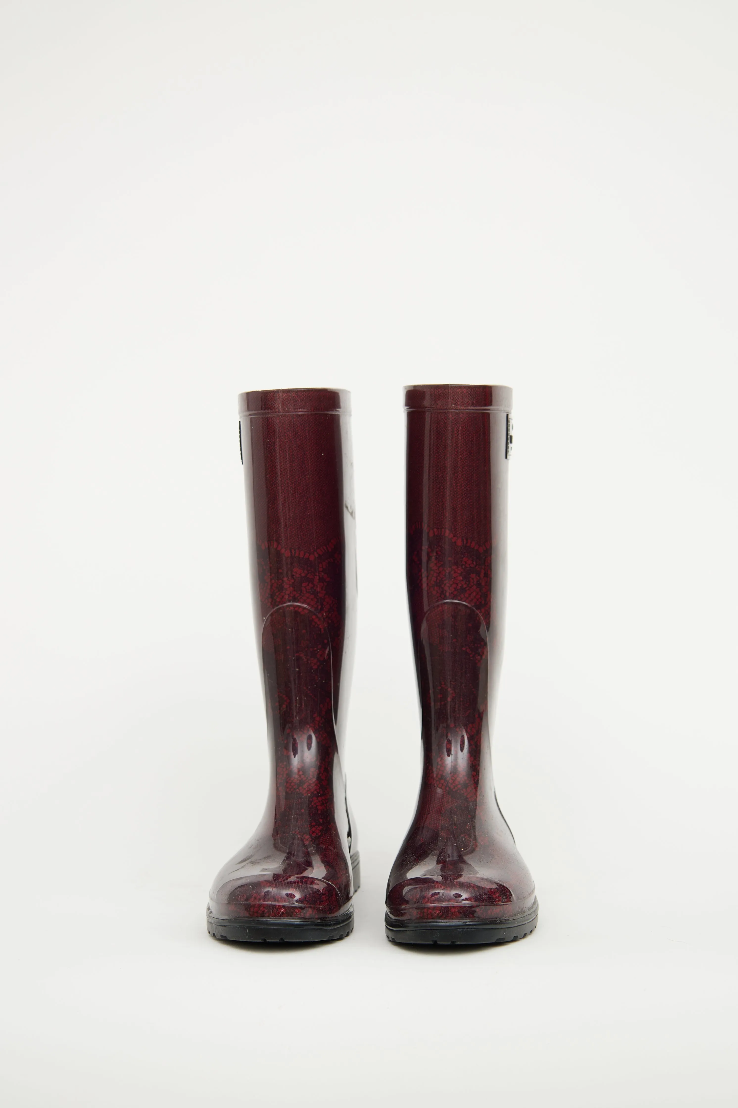 Black & Burgundy Lace Print Rain Boot