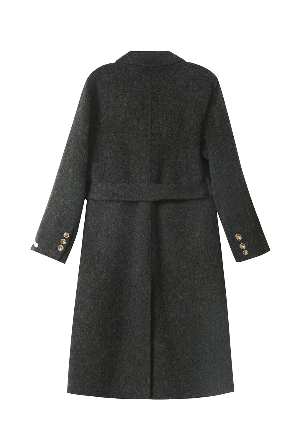 Black Peak Lapel Double Breasted Slim Fit Long Women Coat