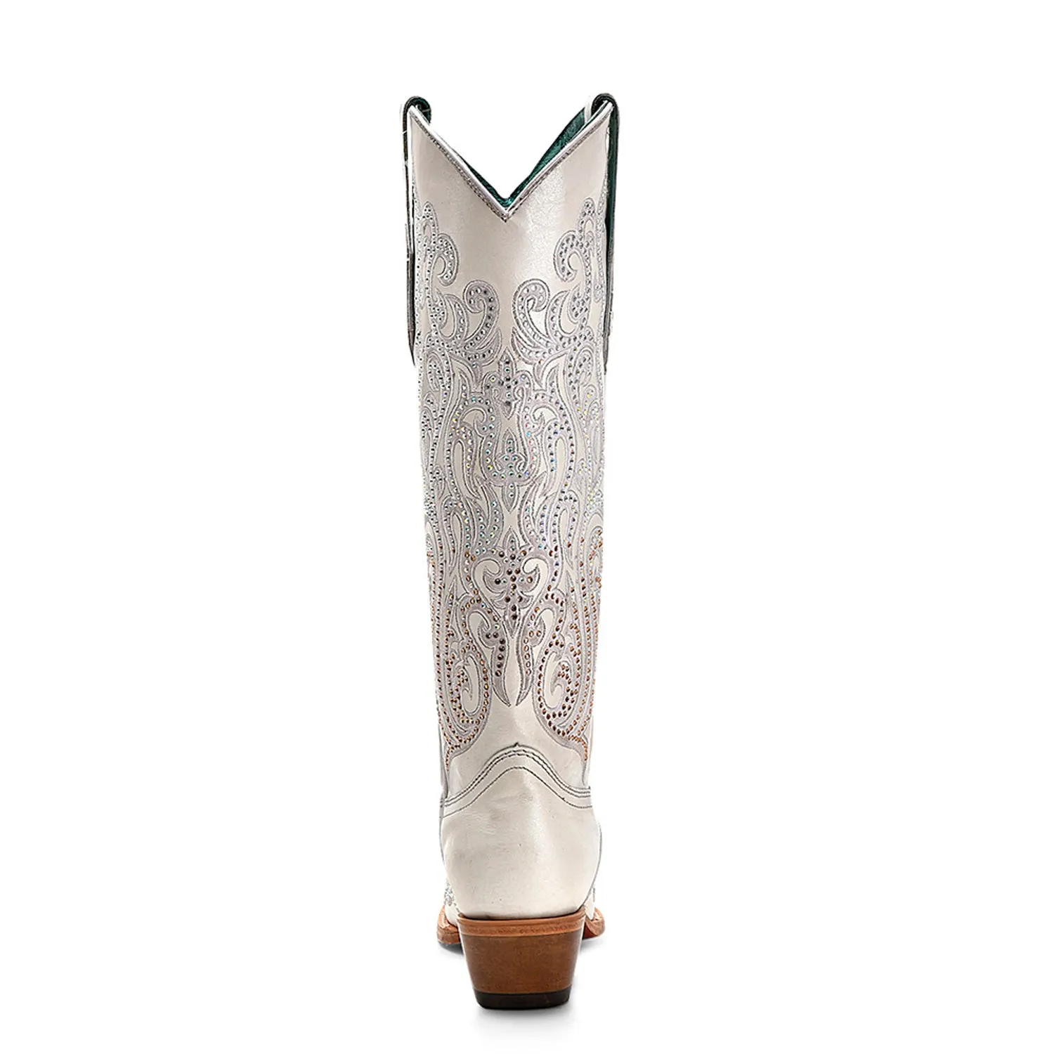 Corral Womens Tall Crystal Overlay Snip White Cowhide 16in Cowboy Boots