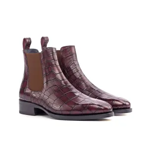 DapperFam Monza in Burgundy Men's Italian Croco Embossed Leather Chelsea Boot