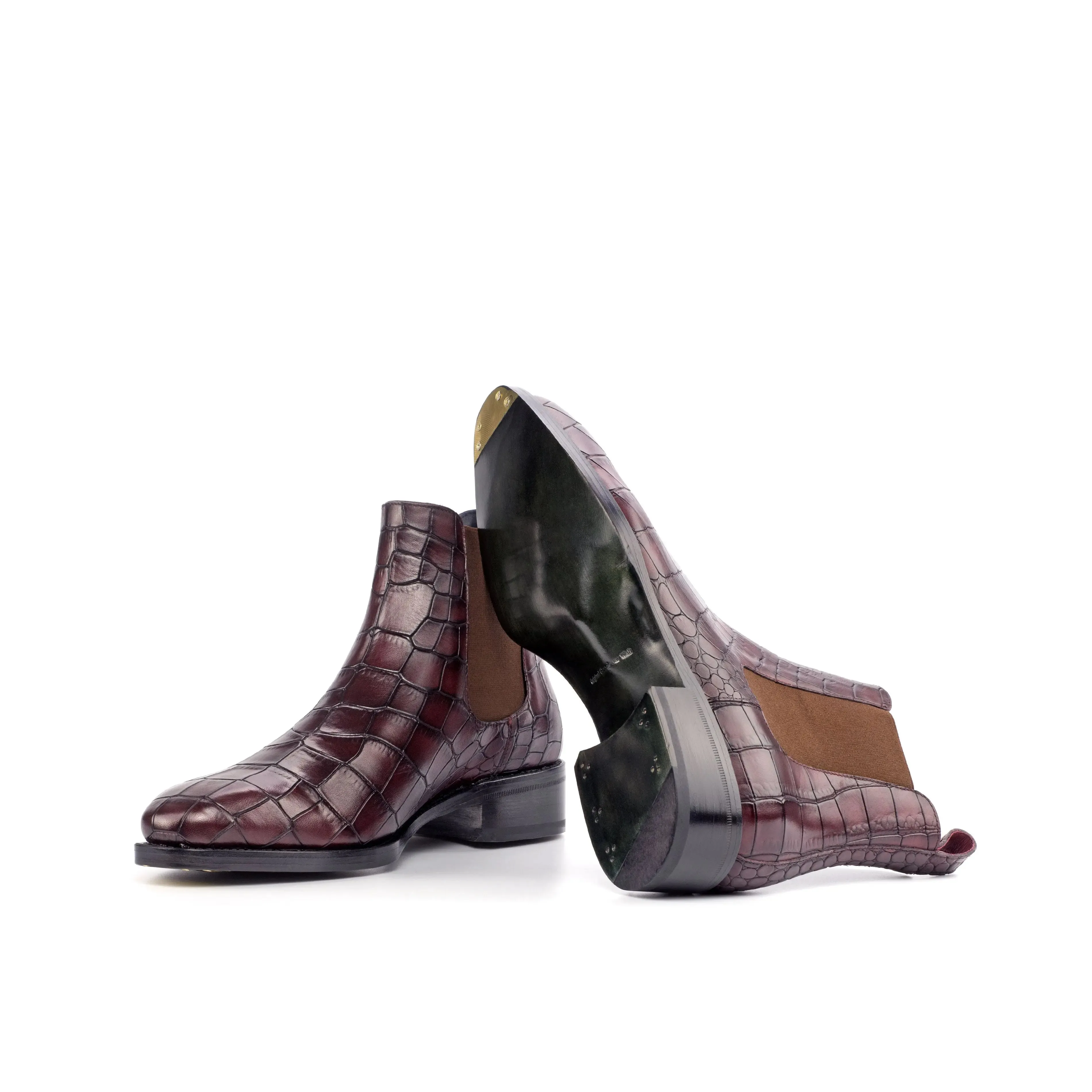DapperFam Monza in Burgundy Men's Italian Croco Embossed Leather Chelsea Boot