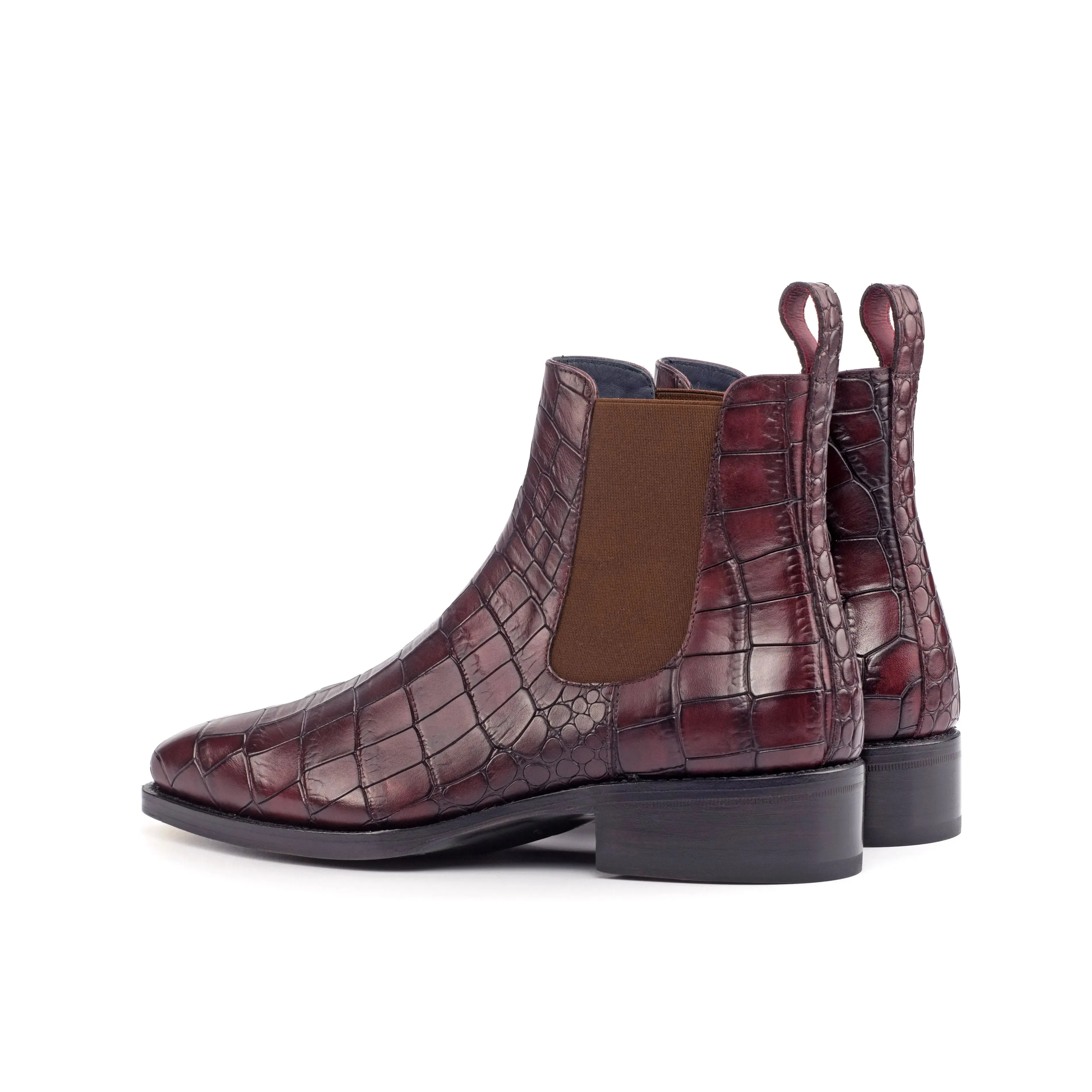 DapperFam Monza in Burgundy Men's Italian Croco Embossed Leather Chelsea Boot