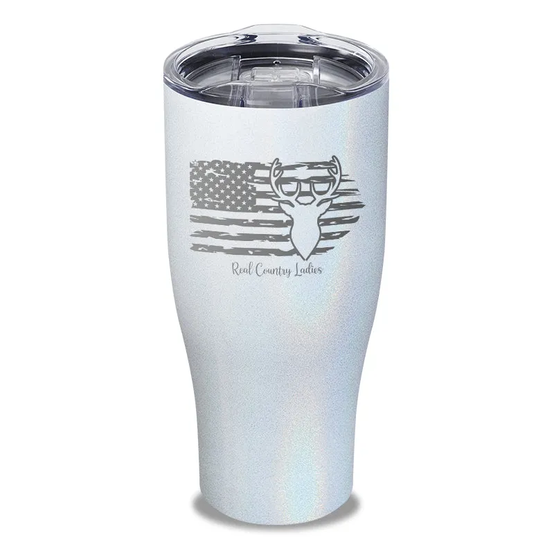 Deer USA Flag Laser Etched Tumbler