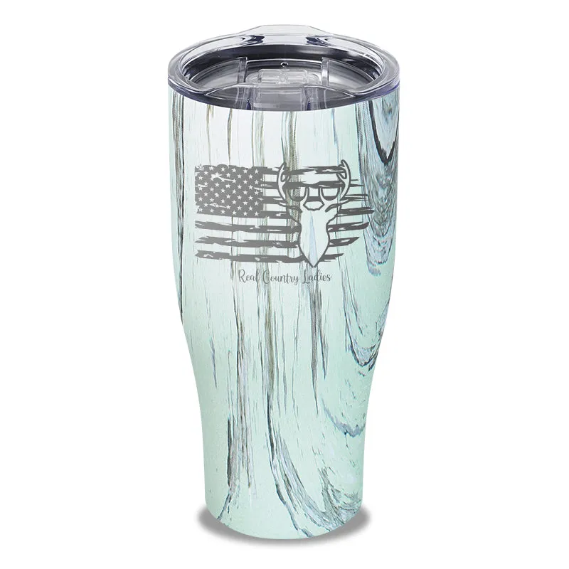Deer USA Flag Laser Etched Tumbler