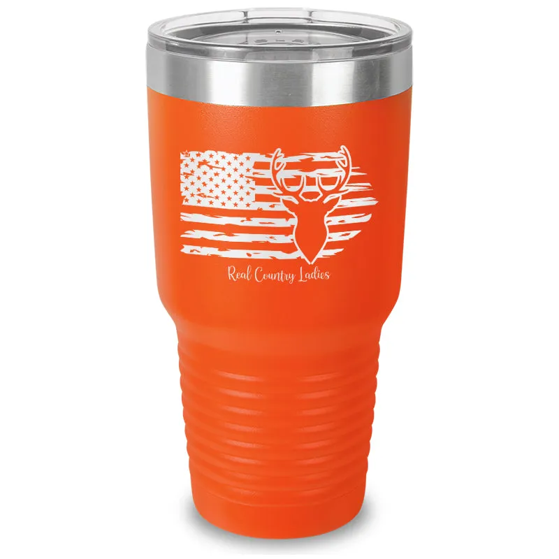 Deer USA Flag Laser Etched Tumbler