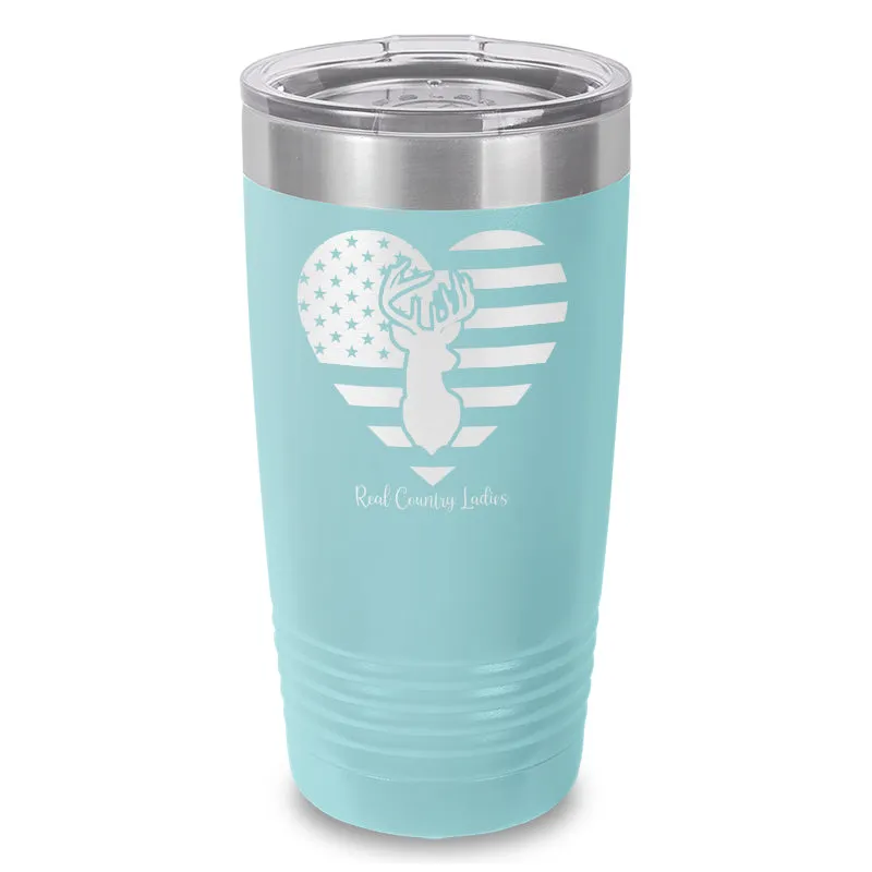 Flag Heart Deer Laser Etched Tumbler