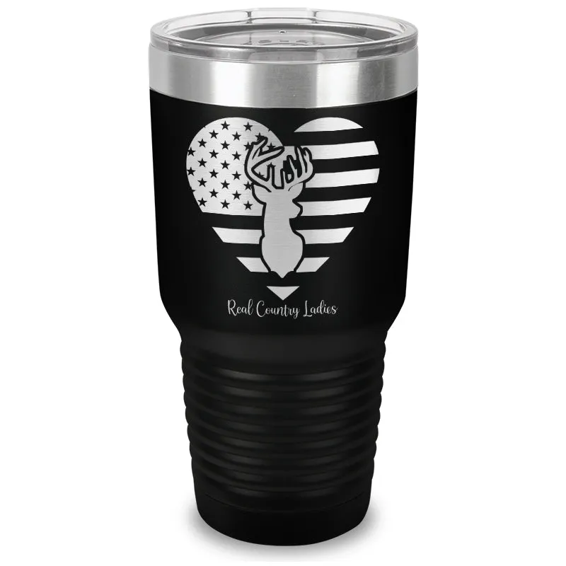 Flag Heart Deer Laser Etched Tumbler