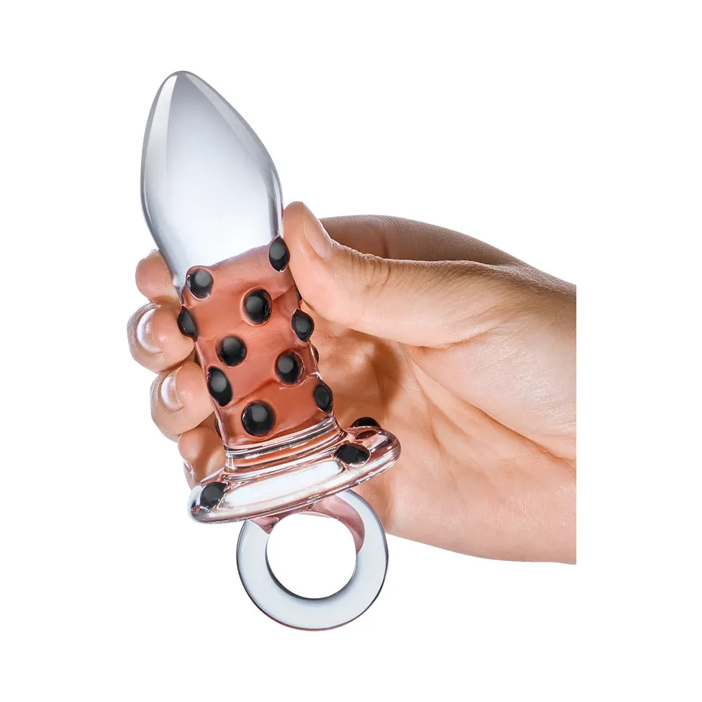Glas 5 in. Pacifier Glass Butt Plug with Ring Handle