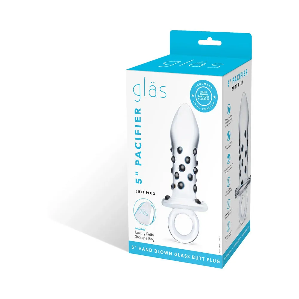 Glas 5 in. Pacifier Glass Butt Plug with Ring Handle