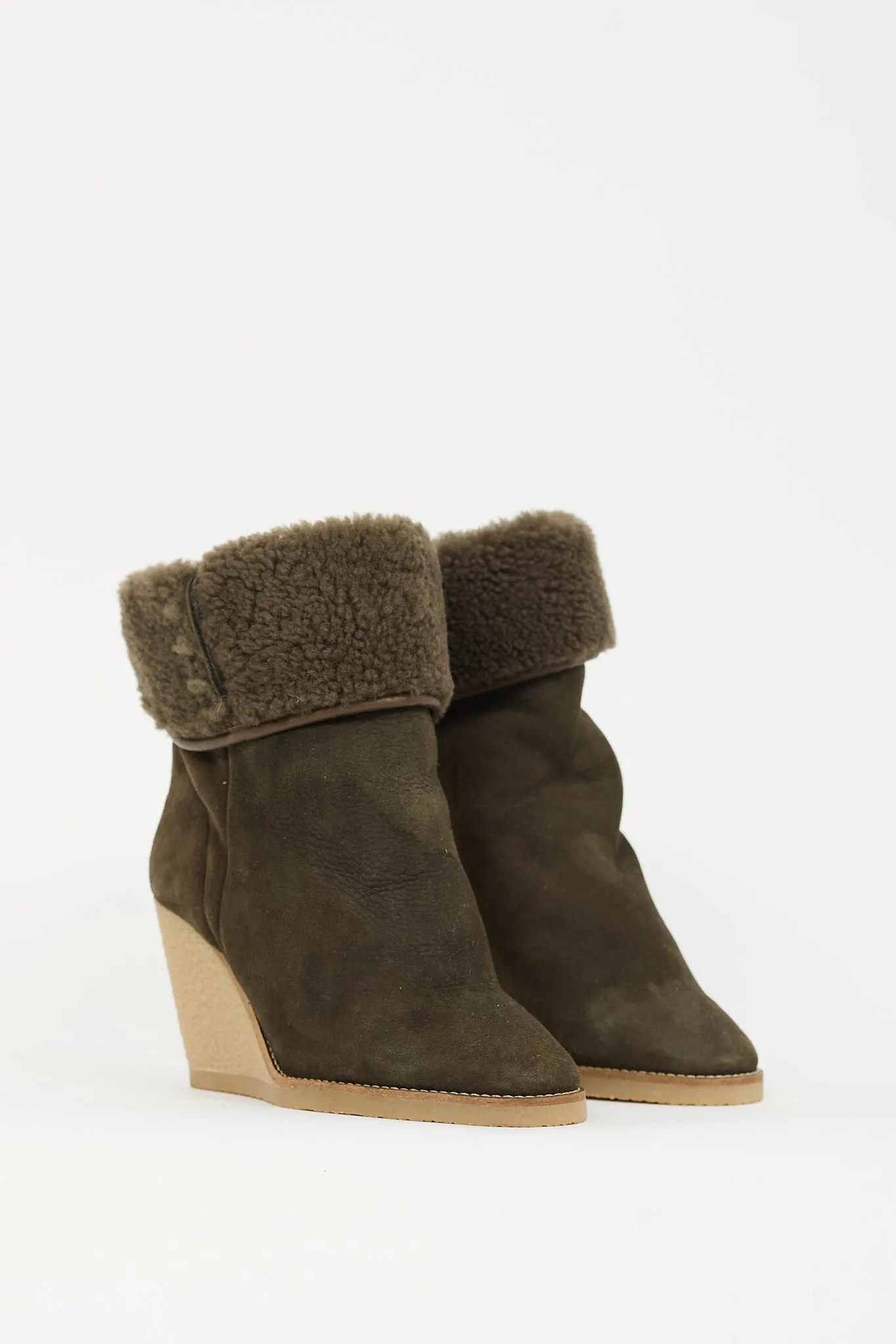 Green Suede & Shearling Totam Wedge Boot