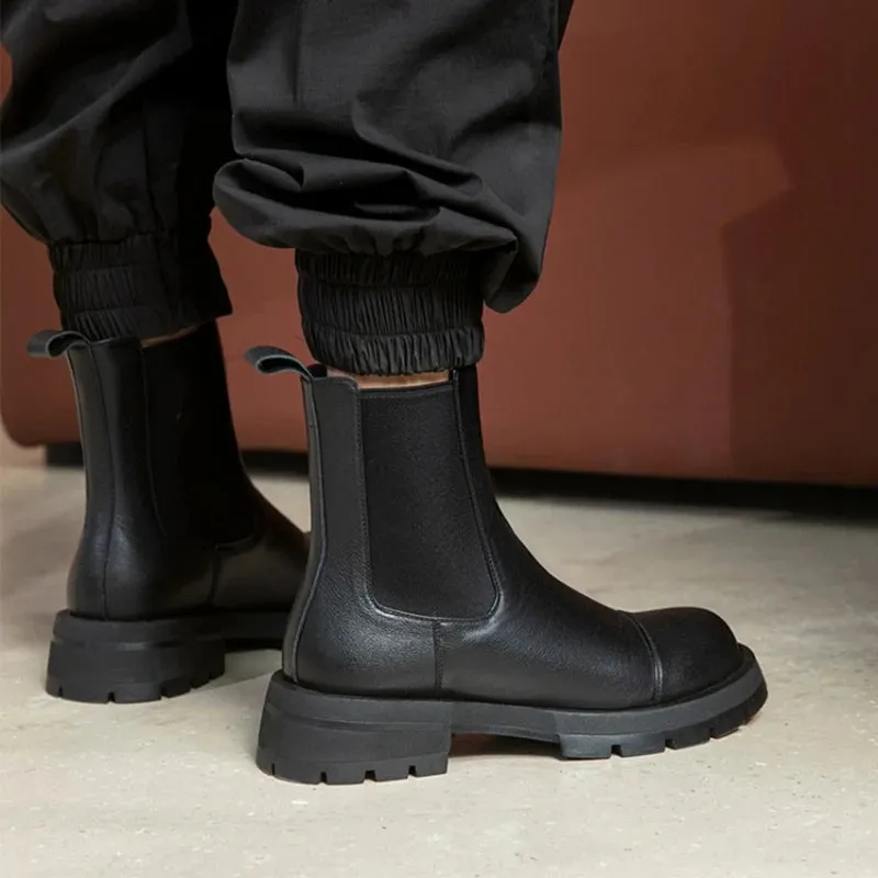 Khaled Platform Leather Chelsea Chunky Boots