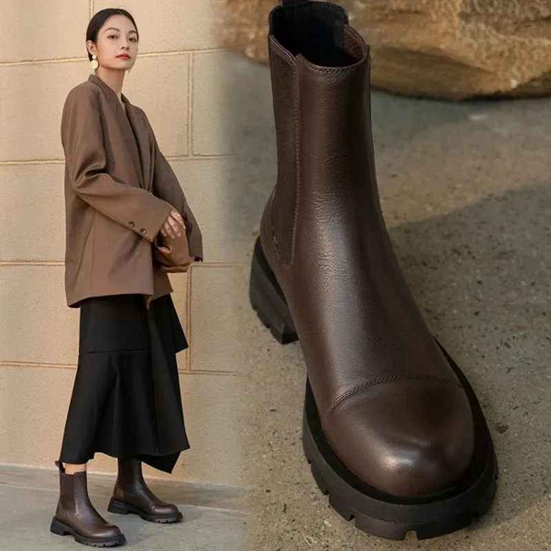 Khaled Platform Leather Chelsea Chunky Boots