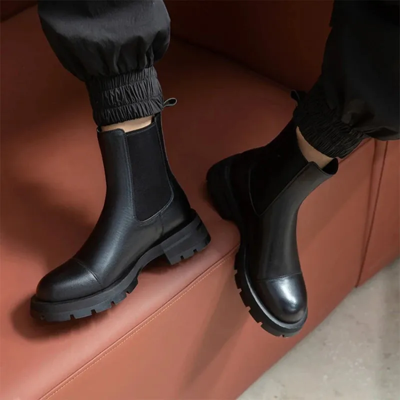 Khaled Platform Leather Chelsea Chunky Boots
