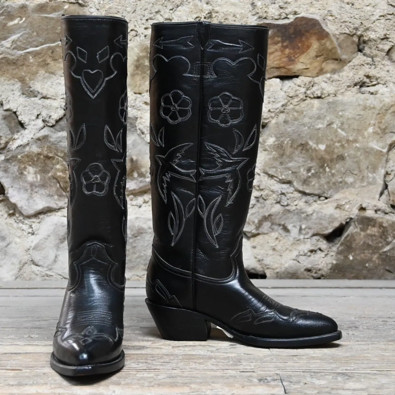 Ladies 17" Goat Leather Stovepipe Boot W/White Stitching