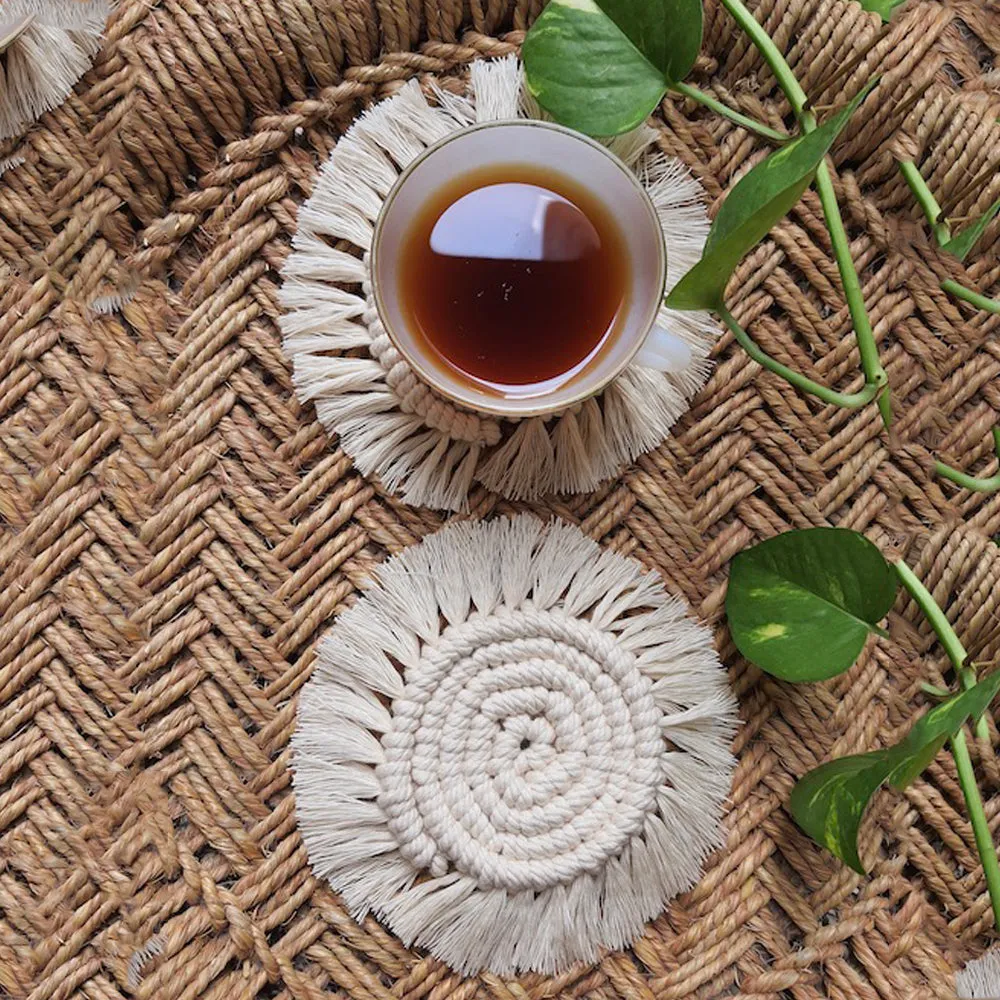 Macrame Round Coasters - Off White (Set of 2)