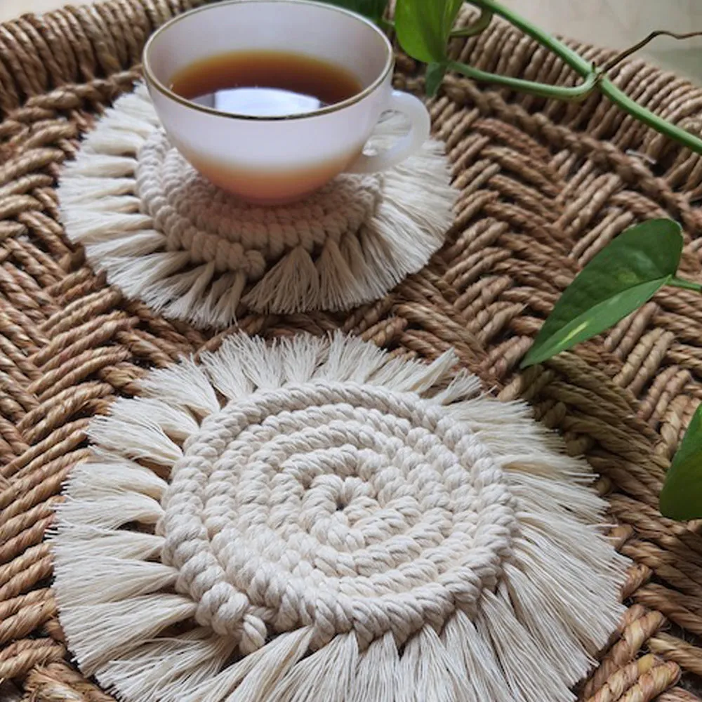 Macrame Round Coasters - Off White (Set of 2)