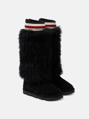Mountain shearling-trimmed suede knee-high boots