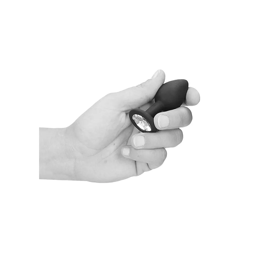 Ouch! Black & White Silicone Butt Plug With Removable Jewel Black