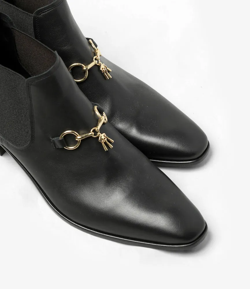 Tassel Bit Heeled Chelsea Boot – Black Leather
