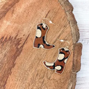 Textured Rodeo Boots Dangle Earrings - Brown