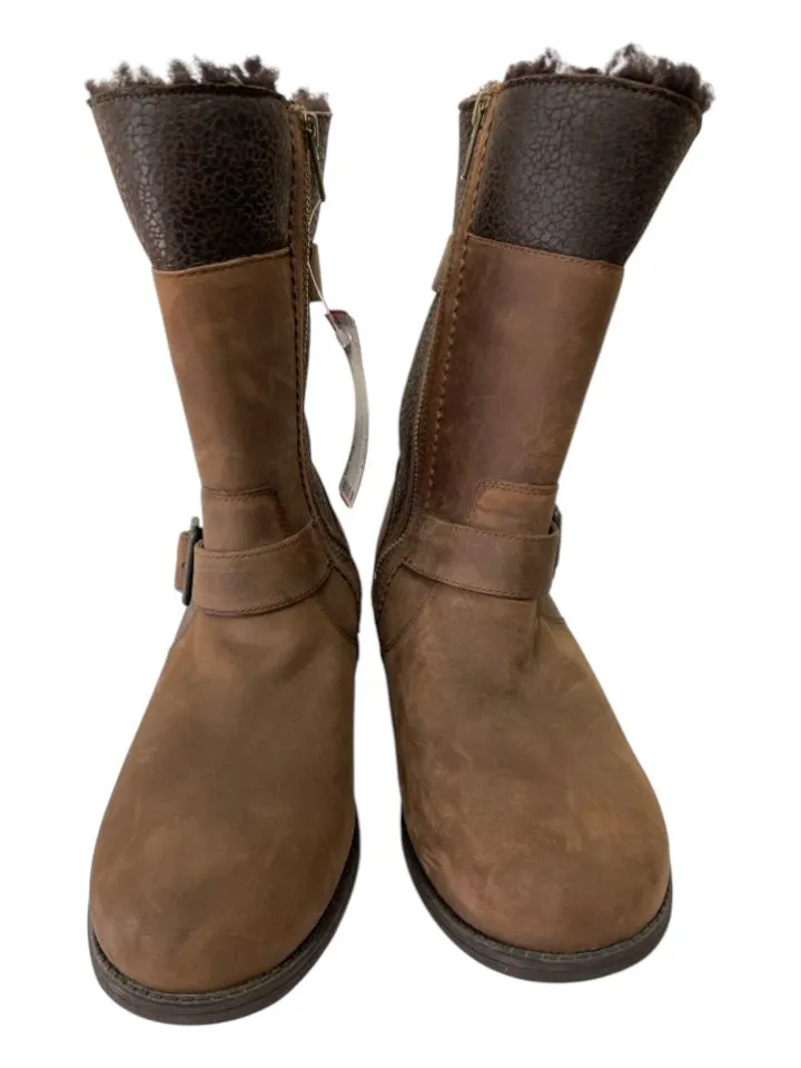 Ugg Shoe Size 9 Brown Leather round toe Shearling Buckles Boots