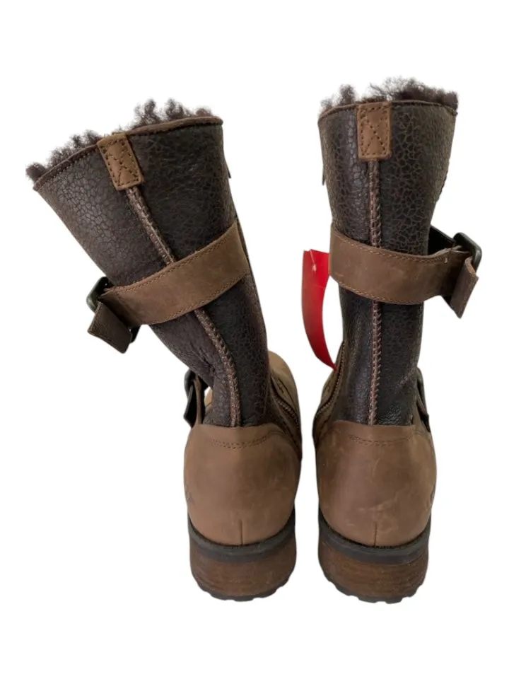 Ugg Shoe Size 9 Brown Leather round toe Shearling Buckles Boots