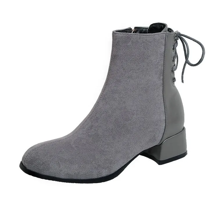 Women's Flock Pu Leather Patchwork Side Zippers Block Heel Short Boots