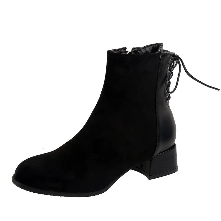 Women's Flock Pu Leather Patchwork Side Zippers Block Heel Short Boots