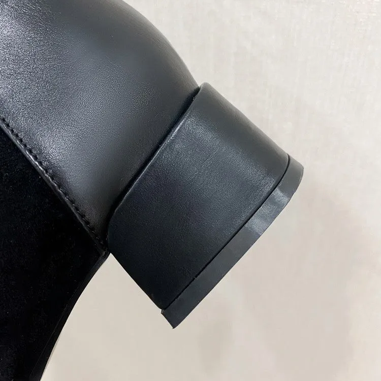 Women's Flock Pu Leather Patchwork Side Zippers Block Heel Short Boots