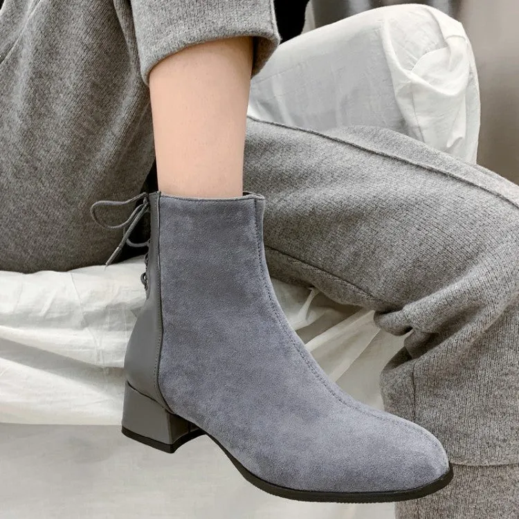 Women's Flock Pu Leather Patchwork Side Zippers Block Heel Short Boots
