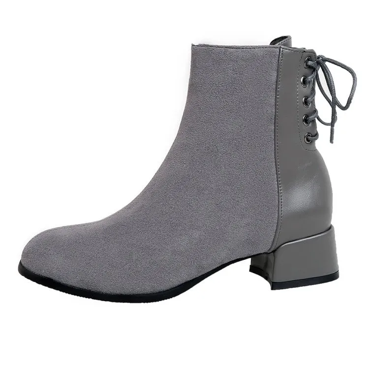 Women's Flock Pu Leather Patchwork Side Zippers Block Heel Short Boots